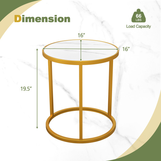 Compact Round Faux Marble Side Table with Golden Metal Frame - Image 5