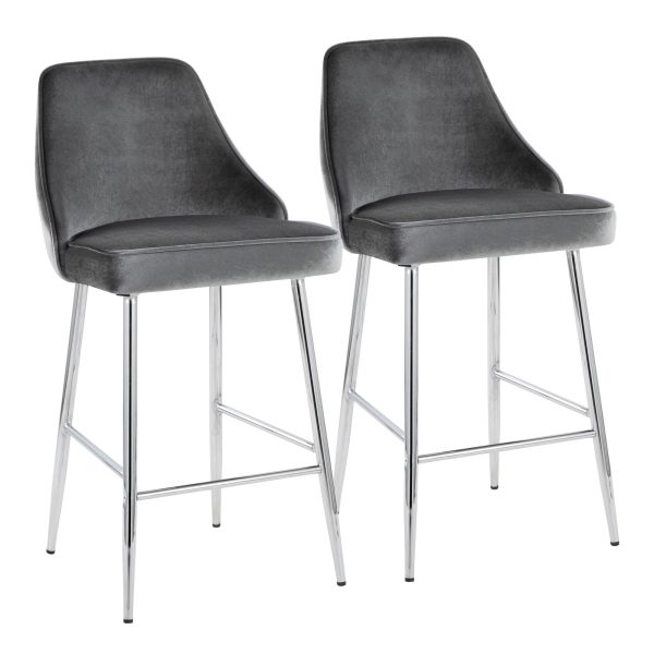 Marcel 25 Chrome Blue Velvet Contemporary Counter Stool Set of 2 1