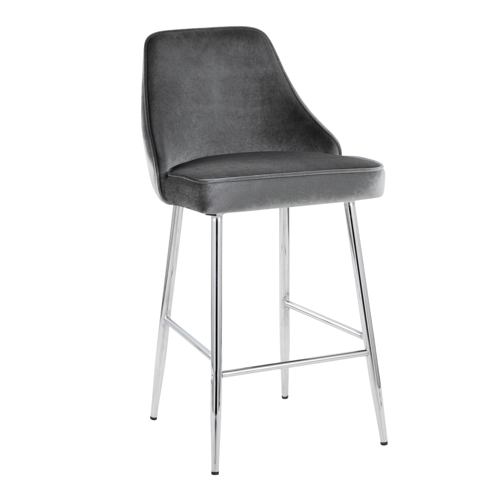 Marcel 25 Chrome Blue Velvet Contemporary Counter Stool (Set of 2) 3 Marcel 25 Chrome Blue Velvet Contemporary Counter Stool (Set of 2) - Image 3