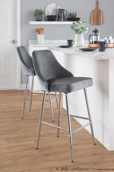 Marcel 25 Chrome Blue Velvet Contemporary Counter Stool (Set of 2)