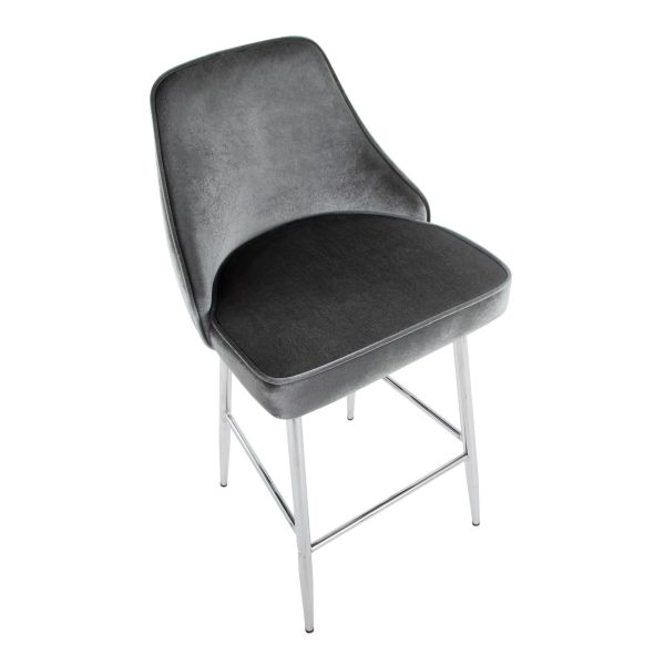 Marcel 25 Chrome Blue Velvet Contemporary Counter Stool Set of 2 7