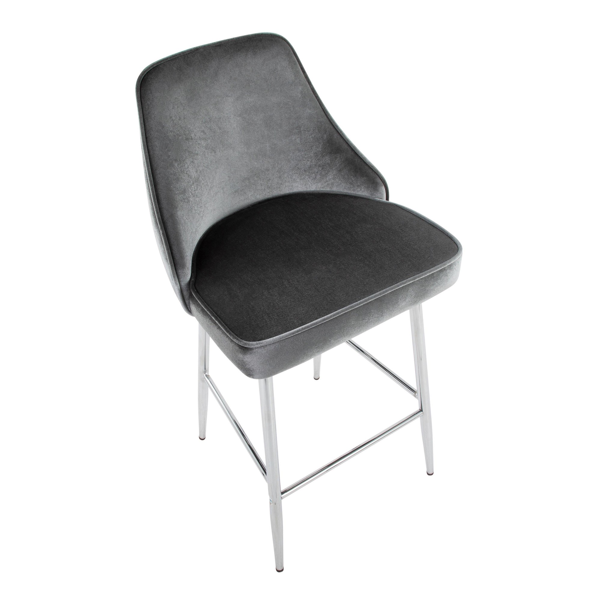Marcel 25 Chrome Blue Velvet Contemporary Counter Stool (Set of 2) 8 Marcel 25 Chrome Blue Velvet Contemporary Counter Stool (Set of 2) - Image 8