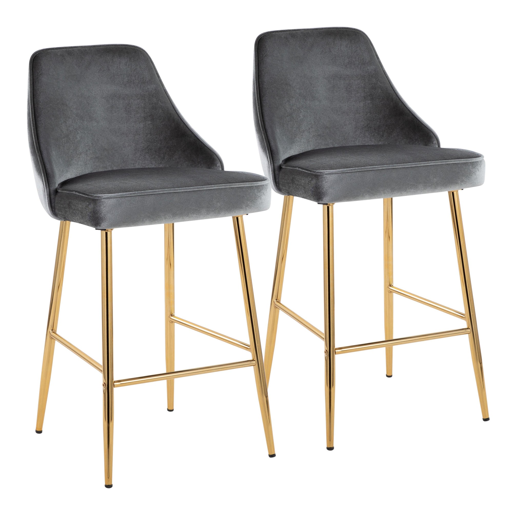 Marcel 25 Gold Blue Velvet Contemporary Counter Stools (Set of 2) 2 Marcel 25 Gold Blue Velvet Contemporary Counter Stools (Set of 2) - Image 2