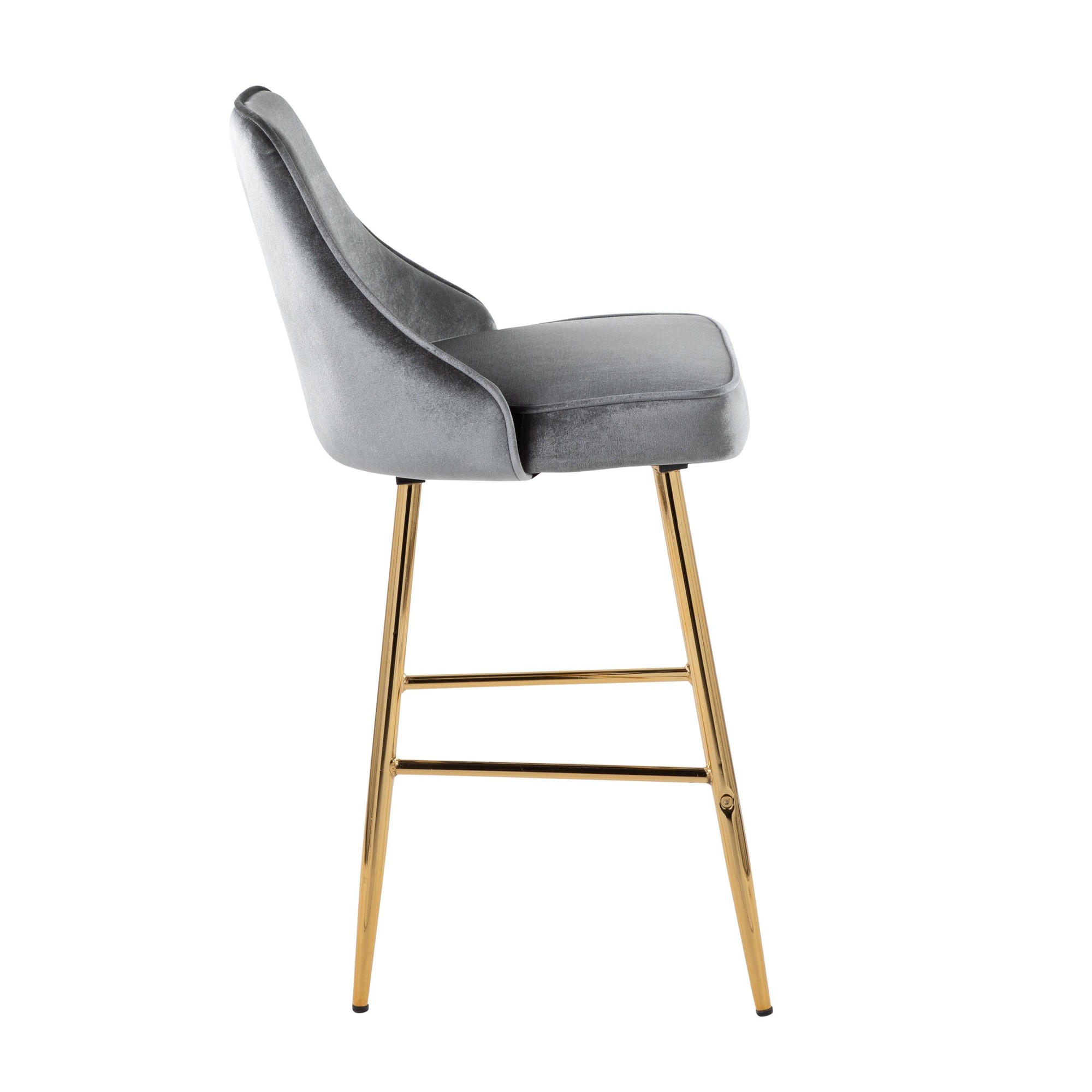 Marcel 25 Gold Blue Velvet Contemporary Counter Stools (Set of 2) 4 Marcel 25 Gold Blue Velvet Contemporary Counter Stools (Set of 2) - Image 4