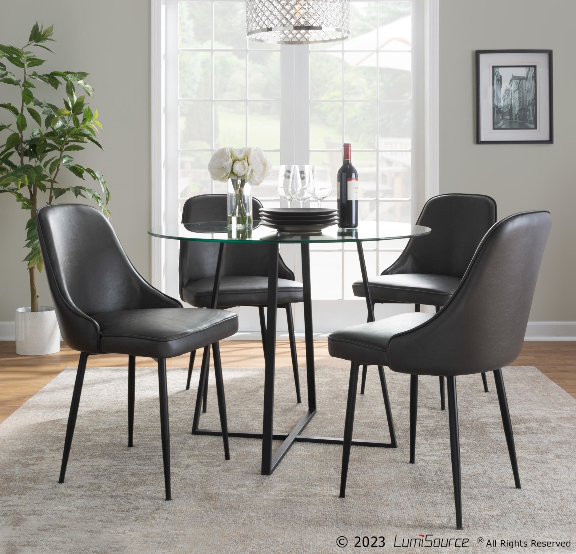 Marcel Black Frame Grey Faux Leather Contemporary Dining Chair (Set of 2) 2 Marcel Black Frame Grey Faux Leather Contemporary Dining Chair (Set of 2) - Image 2