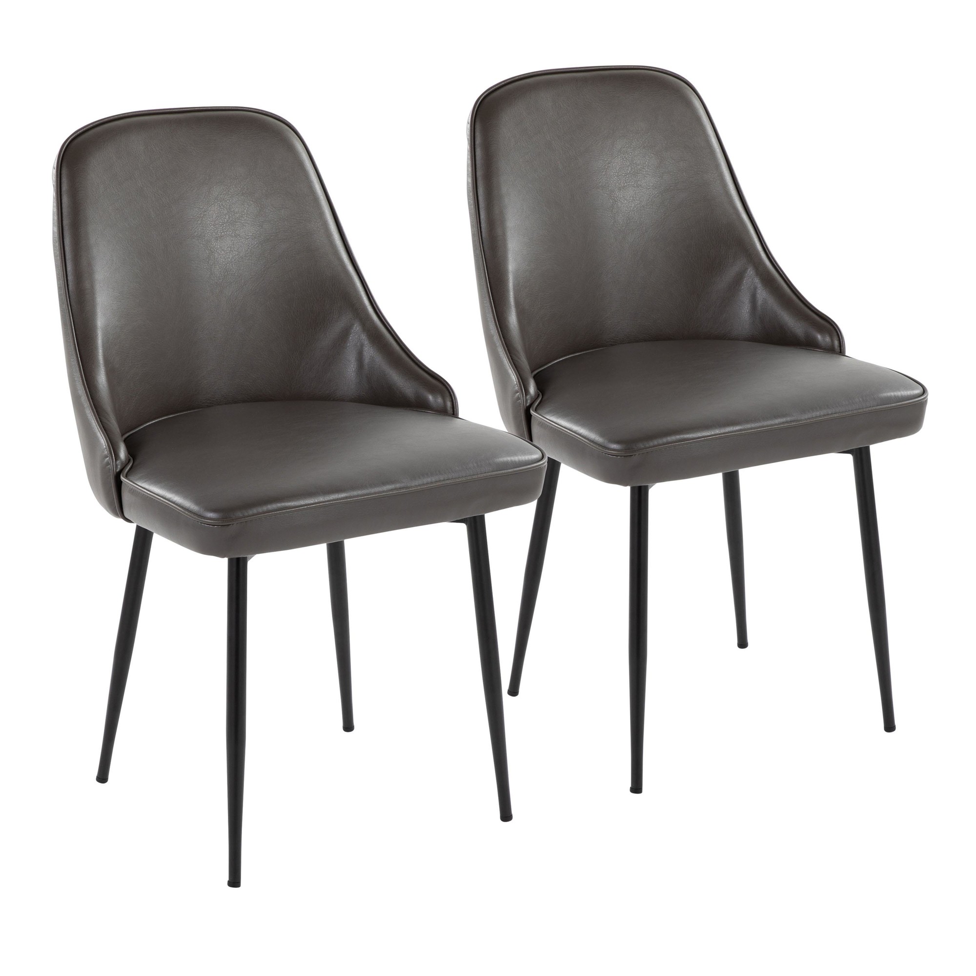 Marcel Black Frame Grey Faux Leather Contemporary Dining Chair (Set of 2) 3 Marcel Black Frame Grey Faux Leather Contemporary Dining Chair (Set of 2) - Image 3