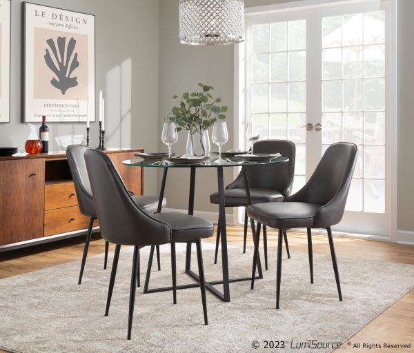 Marcel Black Frame Grey Faux Leather Contemporary Dining Chair Set of 2