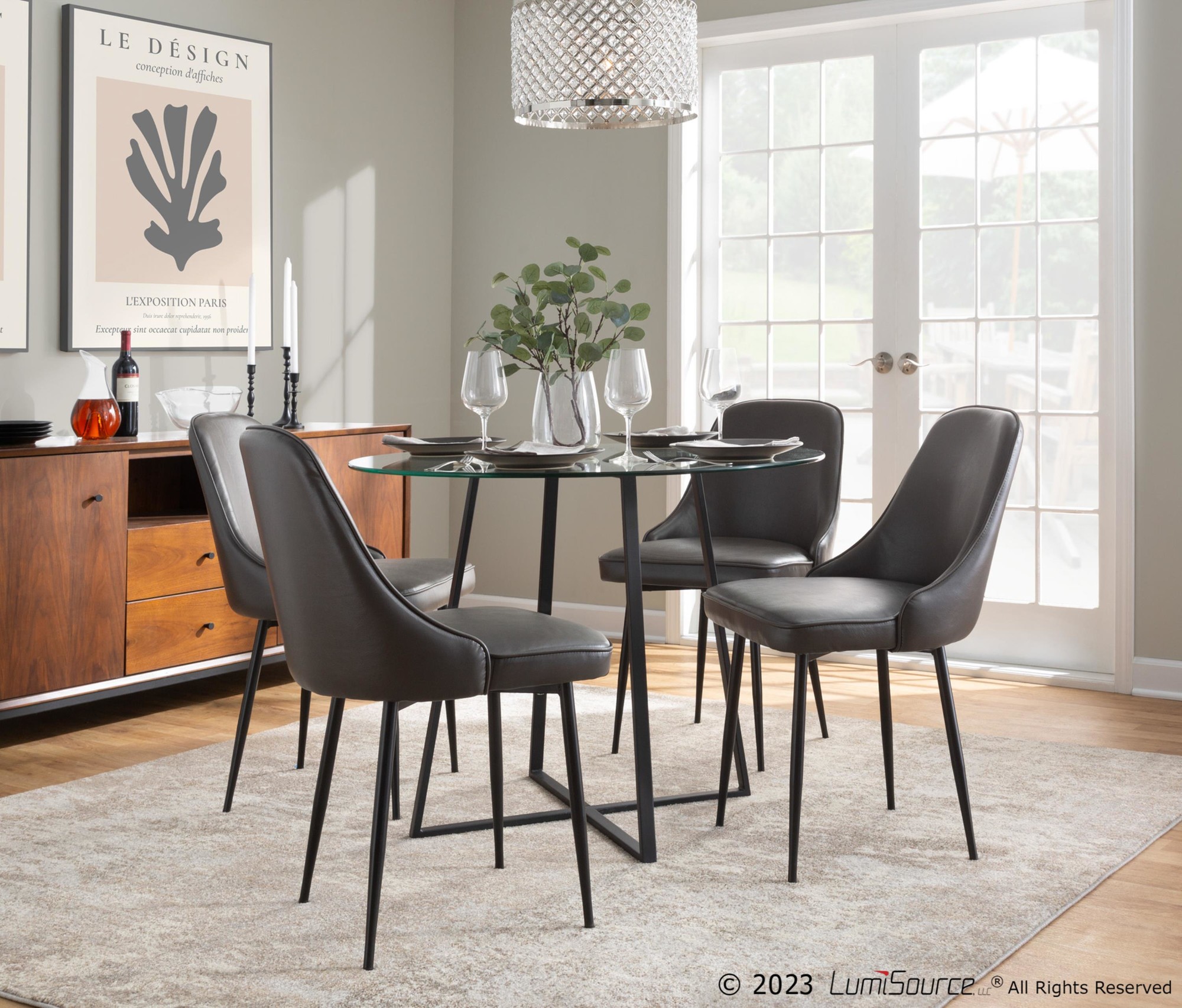Marcel Black Frame Grey Faux Leather Contemporary Dining Chair (Set of 2) 1 Marcel Black Frame Grey Faux Leather Contemporary Dining Chair (Set of 2)