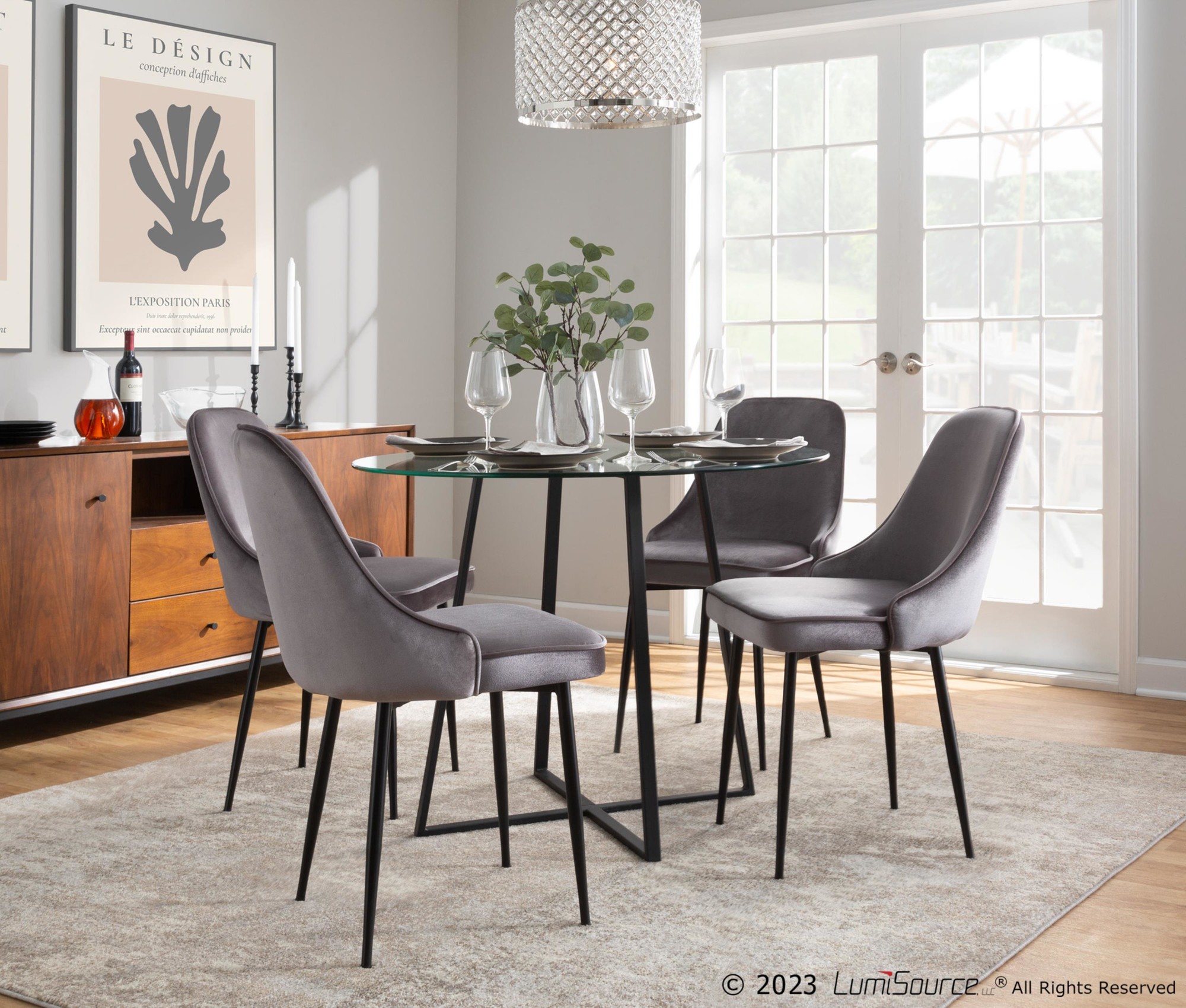 Marcel Black Silver Velvet Contemporary Dining Chairs (Set of 2) 2 Marcel Black Silver Velvet Contemporary Dining Chairs (Set of 2) - Image 2