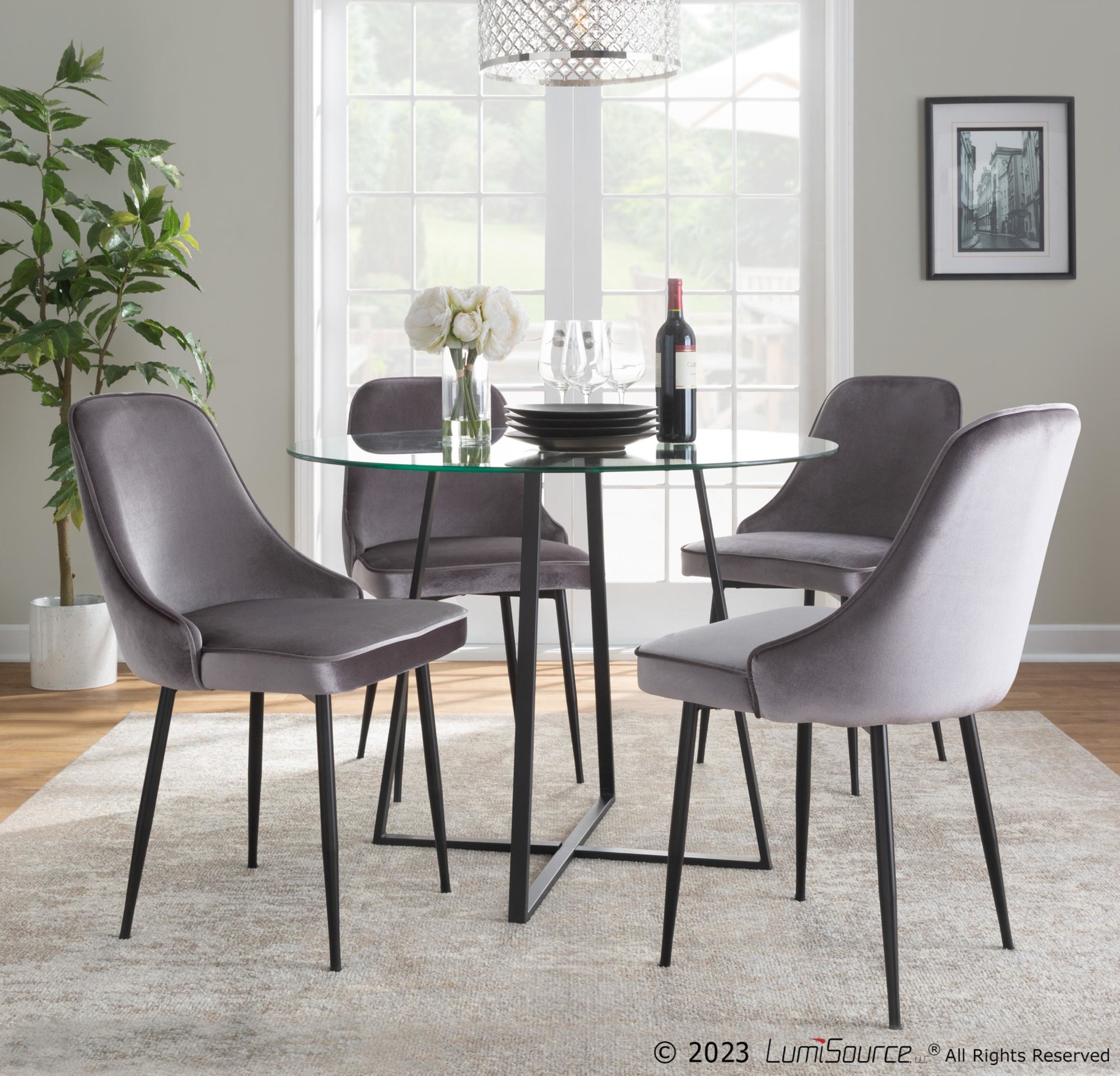 Marcel Black Silver Velvet Contemporary Dining Chairs (Set of 2) 3 Marcel Black Silver Velvet Contemporary Dining Chairs (Set of 2) - Image 3