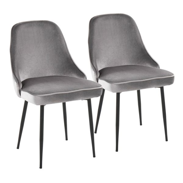 Marcel Black Silver Velvet Contemporary Dining Chairs Set of 2 3