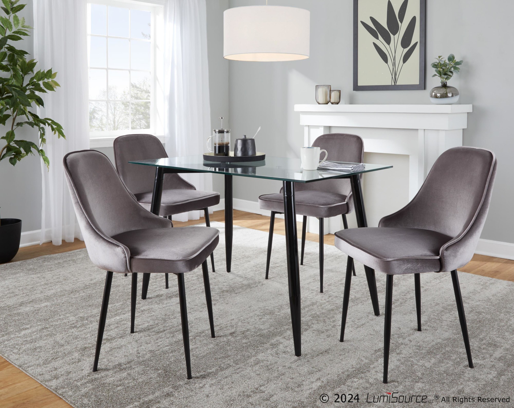 Marcel Black Silver Velvet Contemporary Dining Chairs (Set of 2) 1 Marcel Black Silver Velvet Contemporary Dining Chairs (Set of 2)