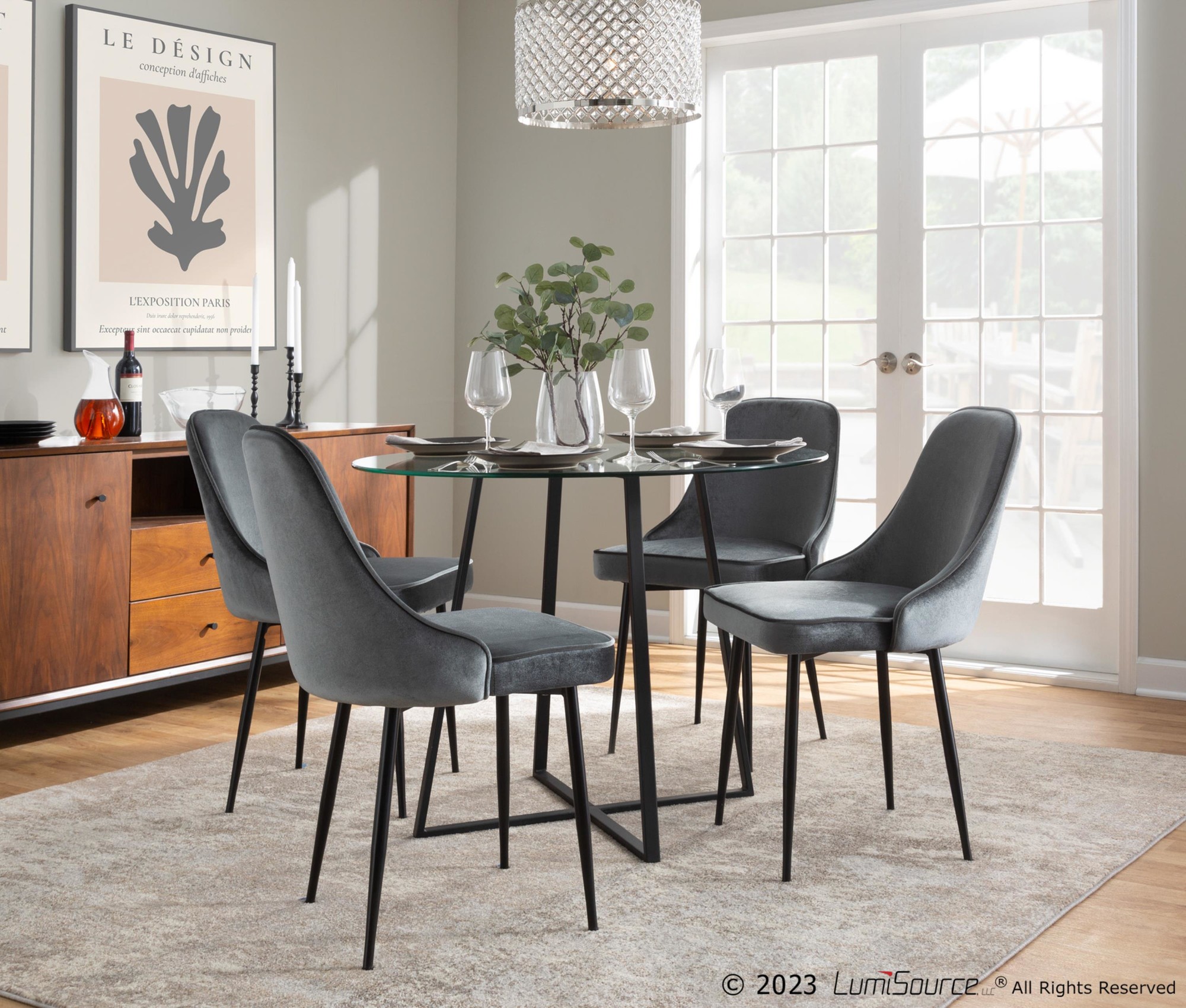 Marcel Black and Blue Velvet Contemporary Dining Chairs (Set of 2) 2 Marcel Black and Blue Velvet Contemporary Dining Chairs (Set of 2) - Image 2