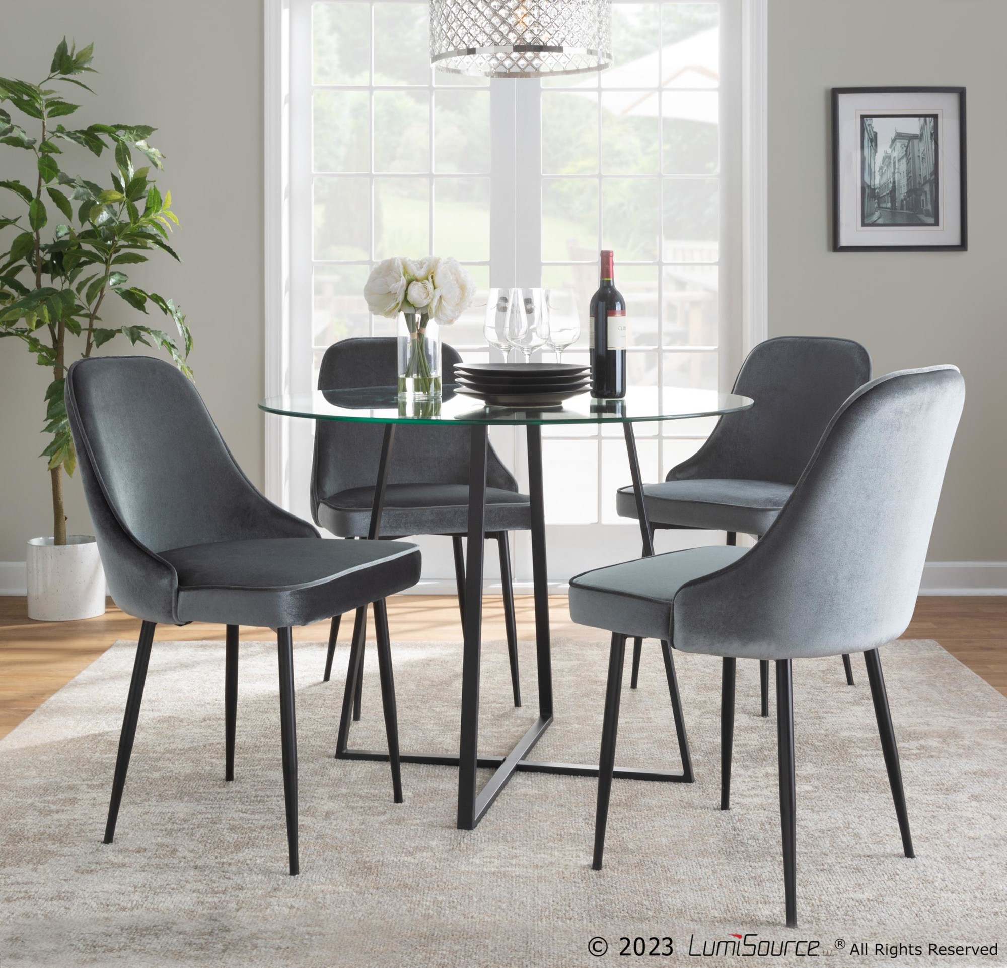 Marcel Black and Blue Velvet Contemporary Dining Chairs (Set of 2) 1 Marcel Black and Blue Velvet Contemporary Dining Chairs (Set of 2)