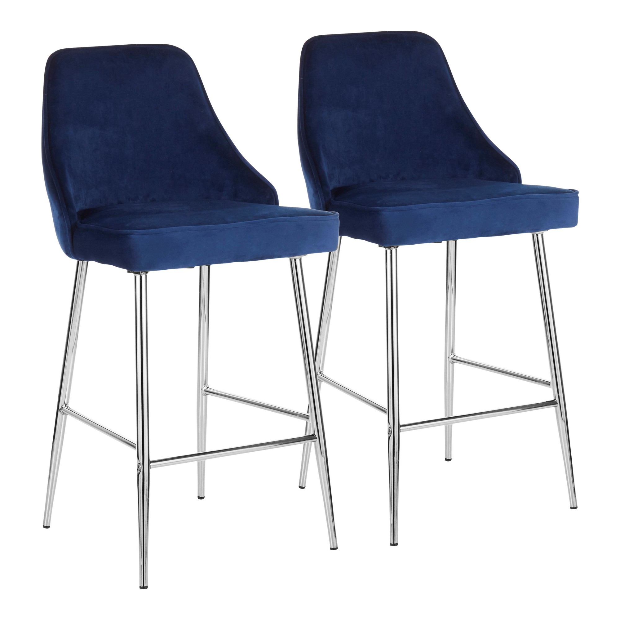 Marcel Chrome Navy Velvet Contemporary Counter Stools, 25-Inch (Set of 2) 4 Marcel Chrome Navy Velvet Contemporary Counter Stools, 25-Inch (Set of 2) - Image 4