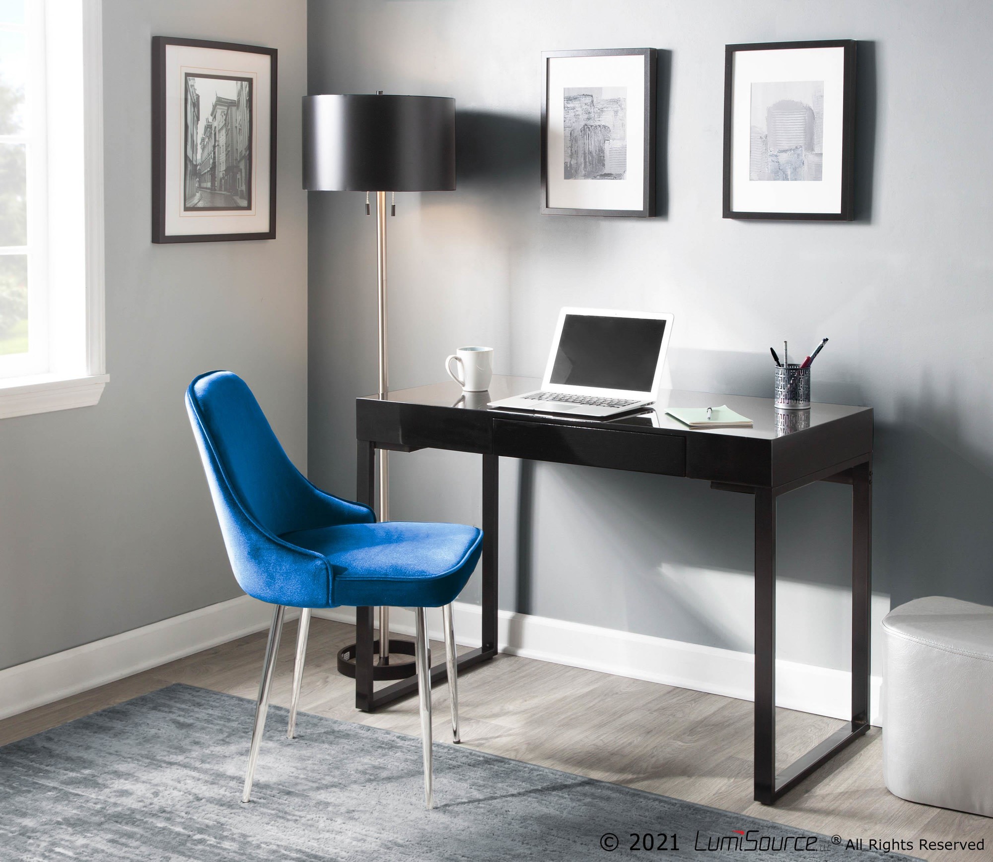 Marcel Chrome Navy Velvet Contemporary Dining Chairs (Set of 2) 2 Marcel Chrome Navy Velvet Contemporary Dining Chairs (Set of 2) - Image 2
