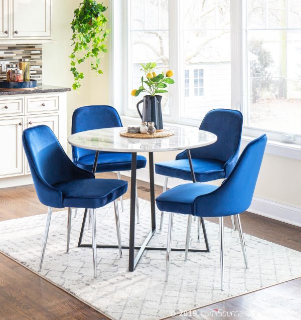 Marcel Chrome Navy Velvet Contemporary Dining Chairs Set of 2 2