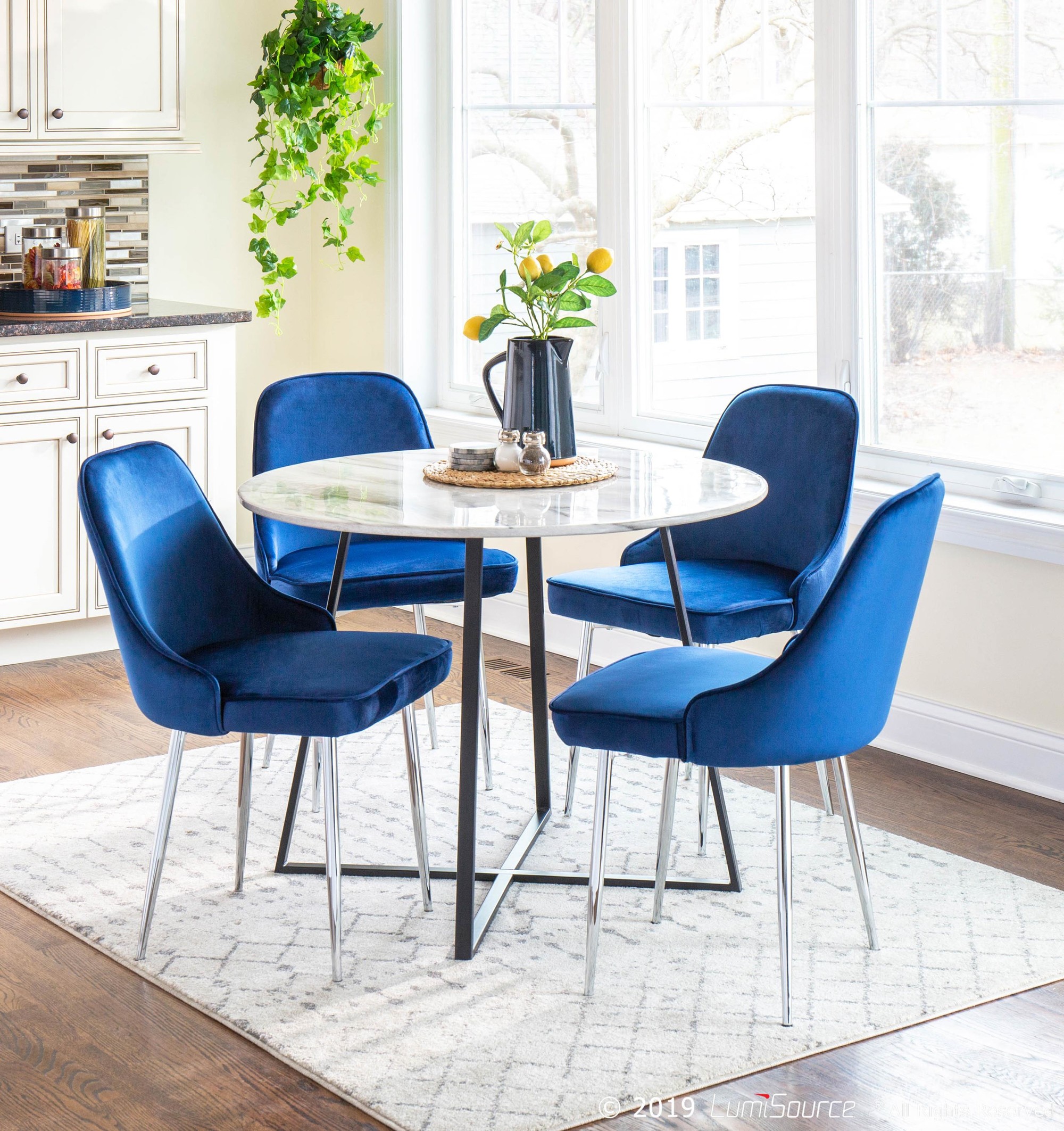 Marcel Chrome Navy Velvet Contemporary Dining Chairs (Set of 2) 3 Marcel Chrome Navy Velvet Contemporary Dining Chairs (Set of 2) - Image 3