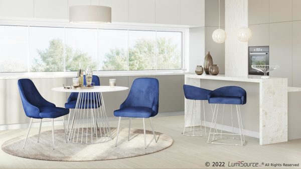 Marcel Chrome Navy Velvet Contemporary Dining Chairs Set of 2