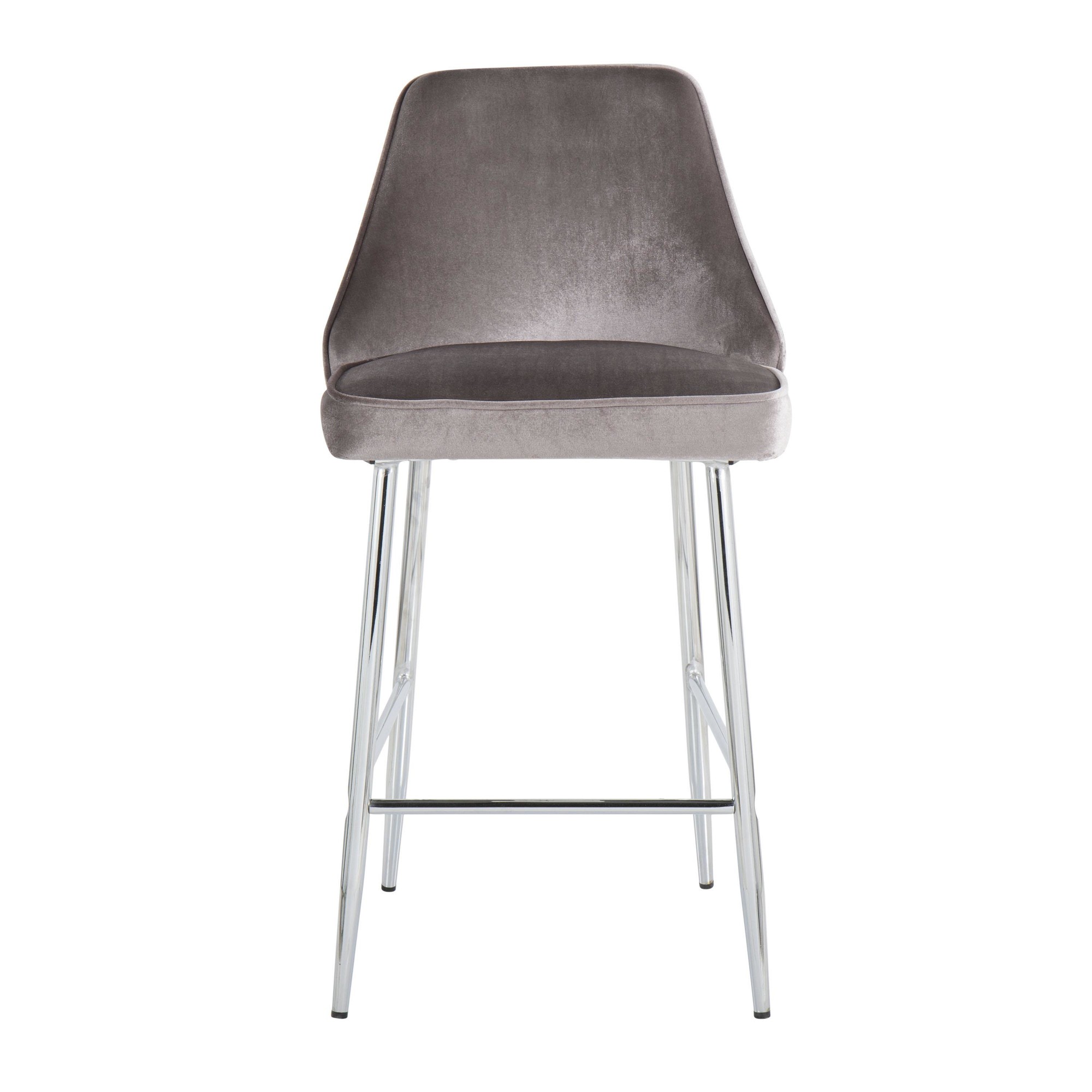 Marcel Chrome Silver Velvet Contemporary 26-Inch Counter Stools (Set of 2) 7 Marcel Chrome Silver Velvet Contemporary 26-Inch Counter Stools (Set of 2) - Image 7