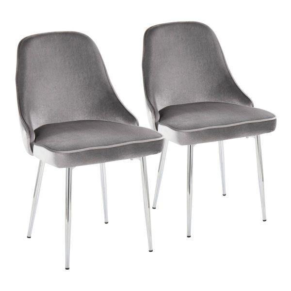 Marcel Chrome Silver Velvet Contemporary Dining Chairs Set of 2 1