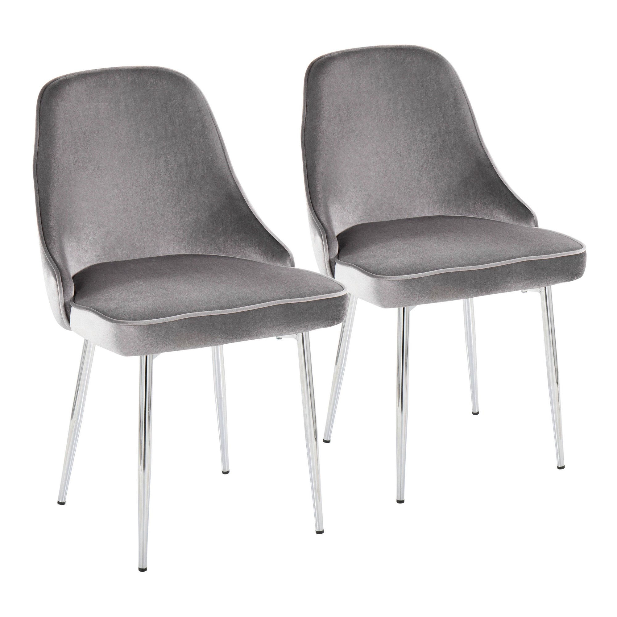 Marcel Chrome Silver Velvet Contemporary Dining Chairs (Set of 2) 1 Marcel Chrome Silver Velvet Contemporary Dining Chairs (Set of 2)