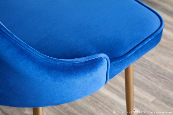 Marcel Contemporary Blue Velvet Dining Chairs with Gold Legs Set of 2 Set of 2 1