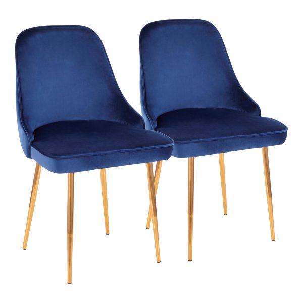 Marcel Contemporary Blue Velvet Dining Chairs with Gold Legs Set of 2 Set of 2 3