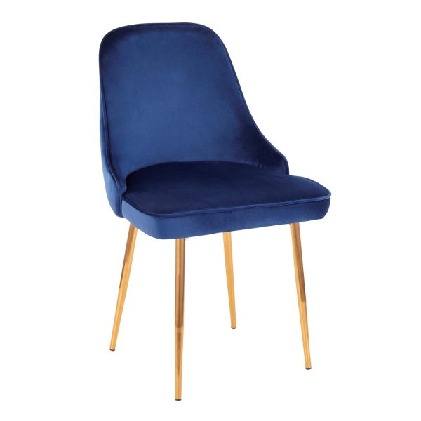 Marcel Contemporary Blue Velvet Dining Chairs with Gold Legs Set of 2 Set of 2 4