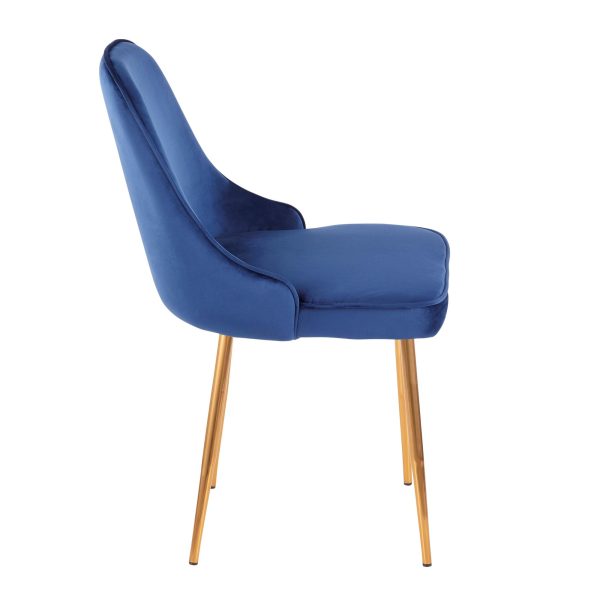Marcel Contemporary Blue Velvet Dining Chairs with Gold Legs Set of 2 Set of 2 5