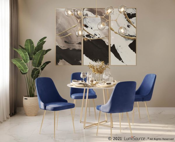 Marcel Contemporary Blue Velvet Dining Chairs with Gold Legs Set of 2 Set of 2