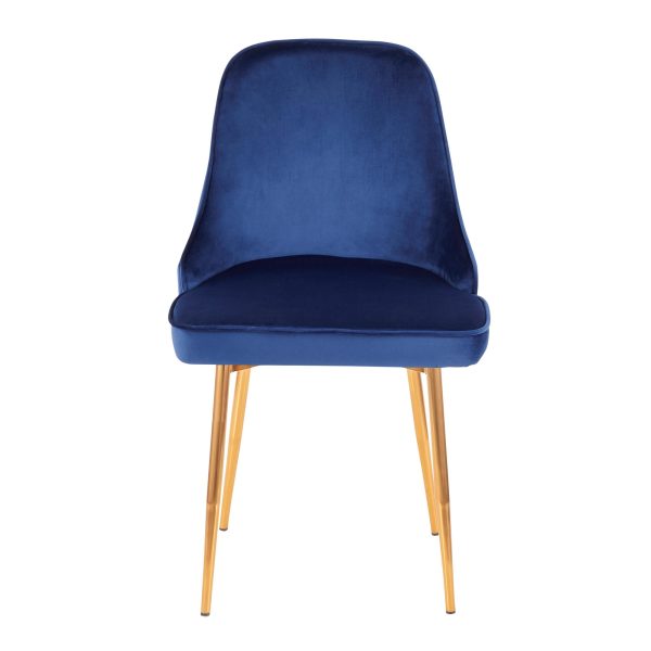 Marcel Contemporary Blue Velvet Dining Chairs with Gold Legs Set of 2 Set of 2 8
