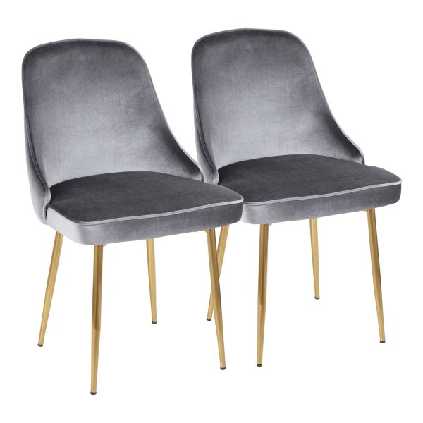 Marcel Contemporary Blue Velvet and Gold Dining Chair Set of 2 Set of 2 3