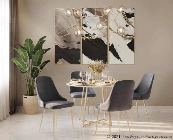 Marcel Contemporary Blue Velvet and Gold Dining Chair Set of 2 Set of 2