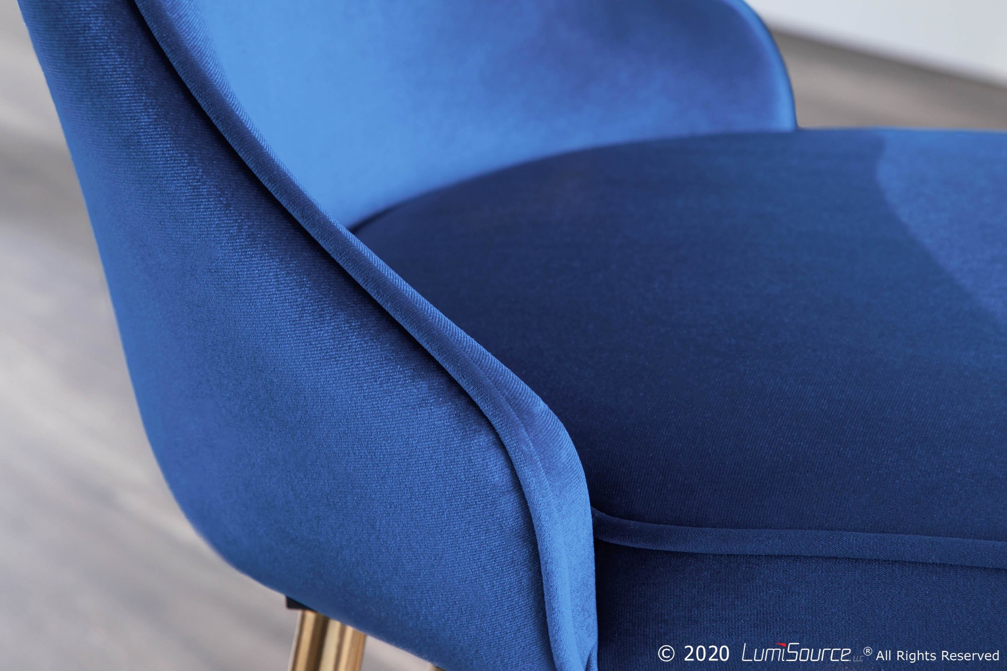 Marcel Gold and Blue Velvet Contemporary Counter Stool (Set of 2) 3 Marcel Gold and Blue Velvet Contemporary Counter Stool (Set of 2) - Image 3