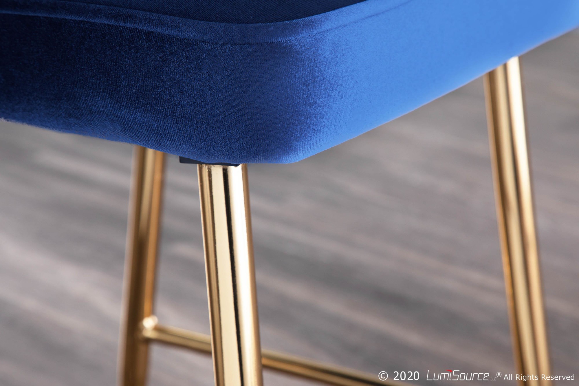 Marcel Gold and Blue Velvet Contemporary Counter Stool (Set of 2) 4 Marcel Gold and Blue Velvet Contemporary Counter Stool (Set of 2) - Image 4