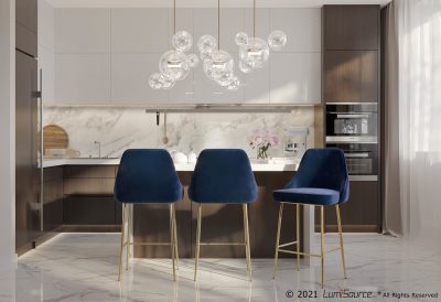 Marcel Gold and Blue Velvet Contemporary Counter Stool (Set of 2)