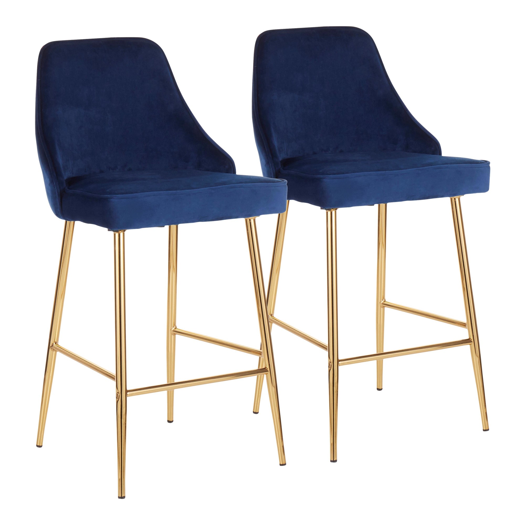 Marcel Gold and Blue Velvet Contemporary Counter Stool (Set of 2) 8 Marcel Gold and Blue Velvet Contemporary Counter Stool (Set of 2) - Image 8