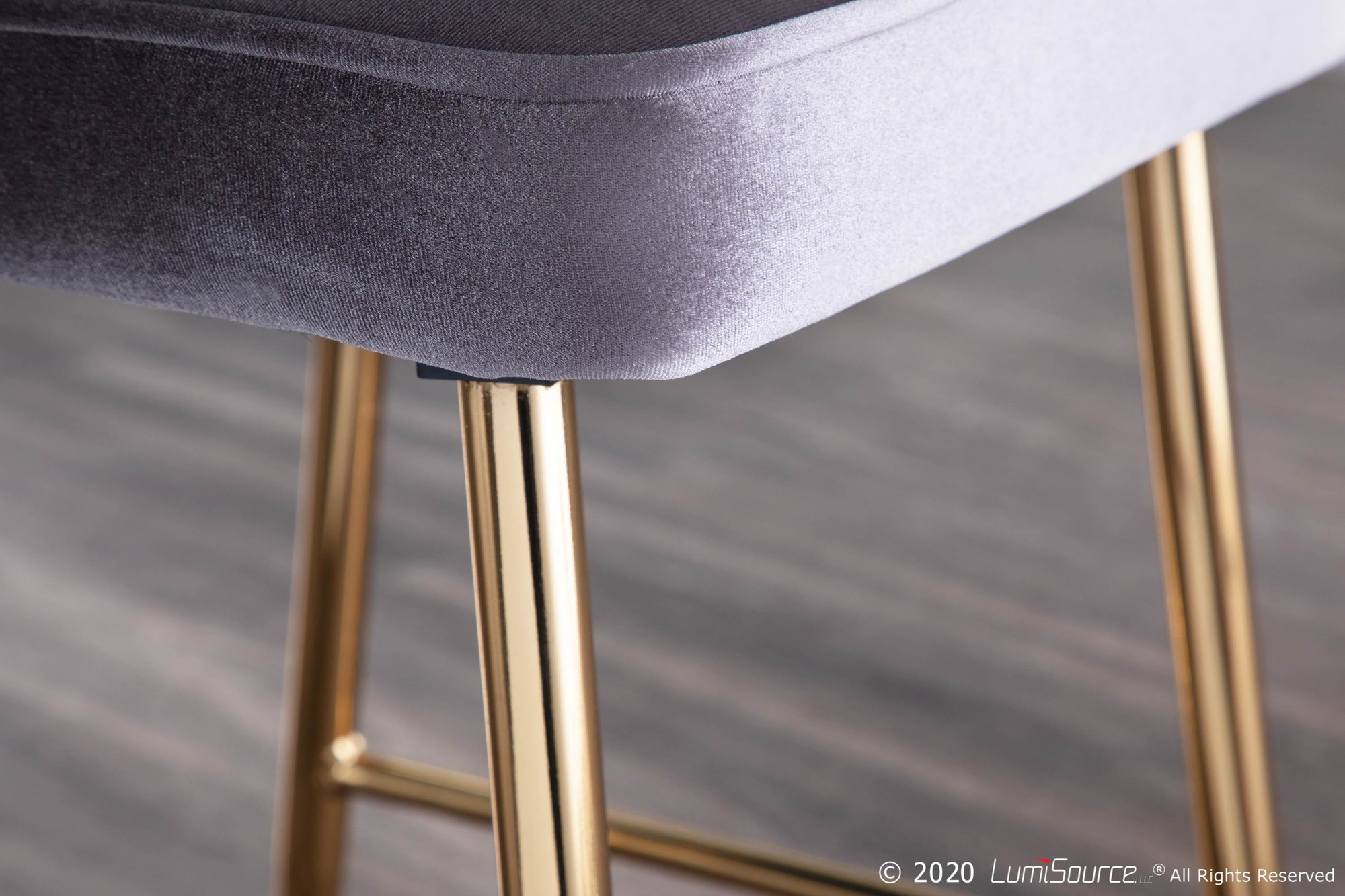 Marcel Gold and Silver Velvet Contemporary Counter Stools (Set of 2) 3 Marcel Gold and Silver Velvet Contemporary Counter Stools (Set of 2) - Image 3