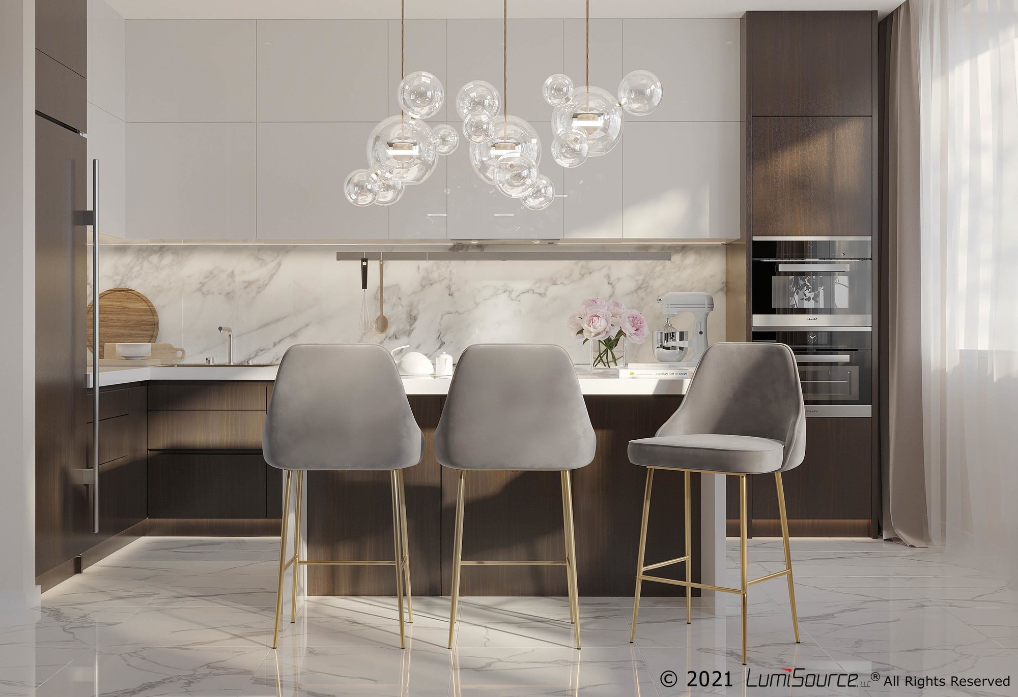 Marcel Gold and Silver Velvet Contemporary Counter Stools (Set of 2) 5 Marcel Gold and Silver Velvet Contemporary Counter Stools (Set of 2) - Image 5