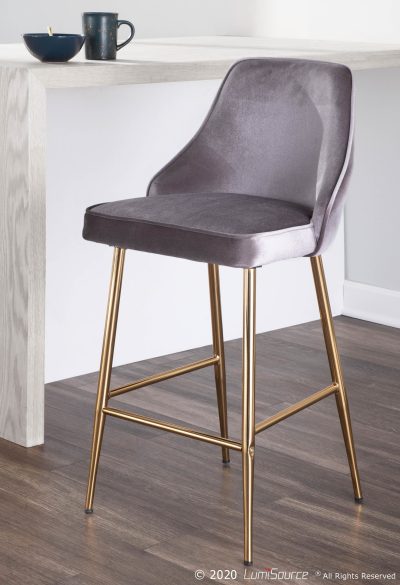Marcel Gold and Silver Velvet Contemporary Counter Stools (Set of 2)