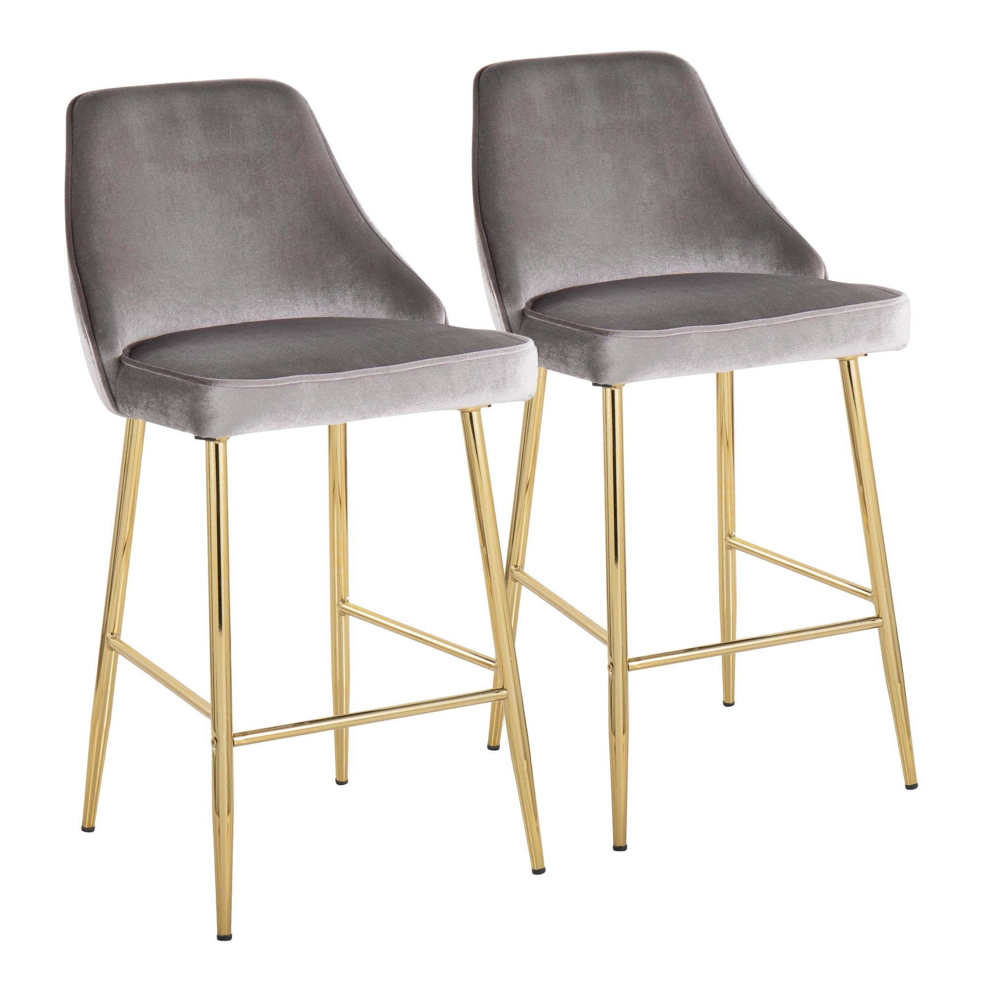 Marcel Gold and Silver Velvet Contemporary Counter Stools (Set of 2) 6 Marcel Gold and Silver Velvet Contemporary Counter Stools (Set of 2) - Image 6