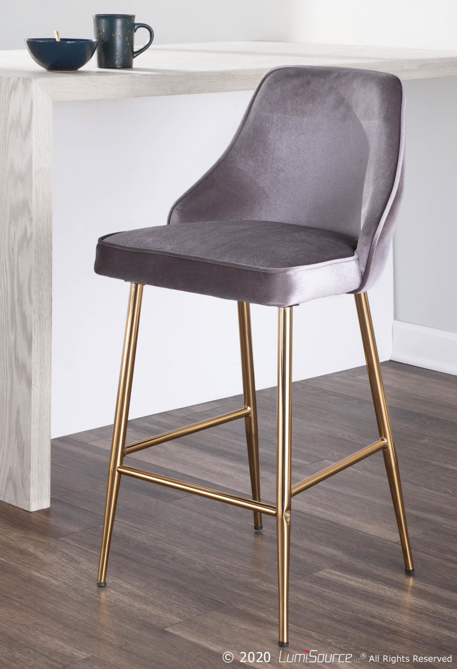 Marcel Gold and Silver Velvet Contemporary Counter Stools (Set of 2) 1 Marcel Gold and Silver Velvet Contemporary Counter Stools (Set of 2)