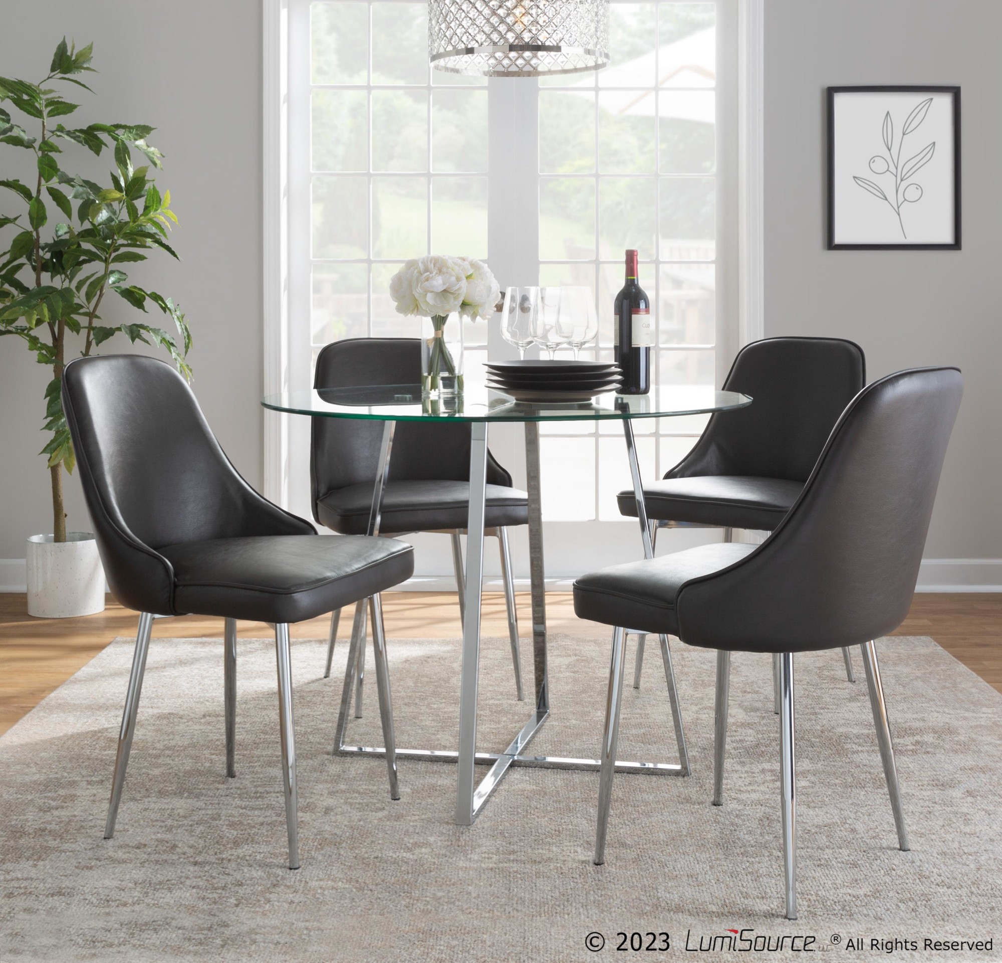 Marcel Grey Faux Leather Contemporary Dining Chairs (Set of 2) 1 Marcel Grey Faux Leather Contemporary Dining Chairs (Set of 2)