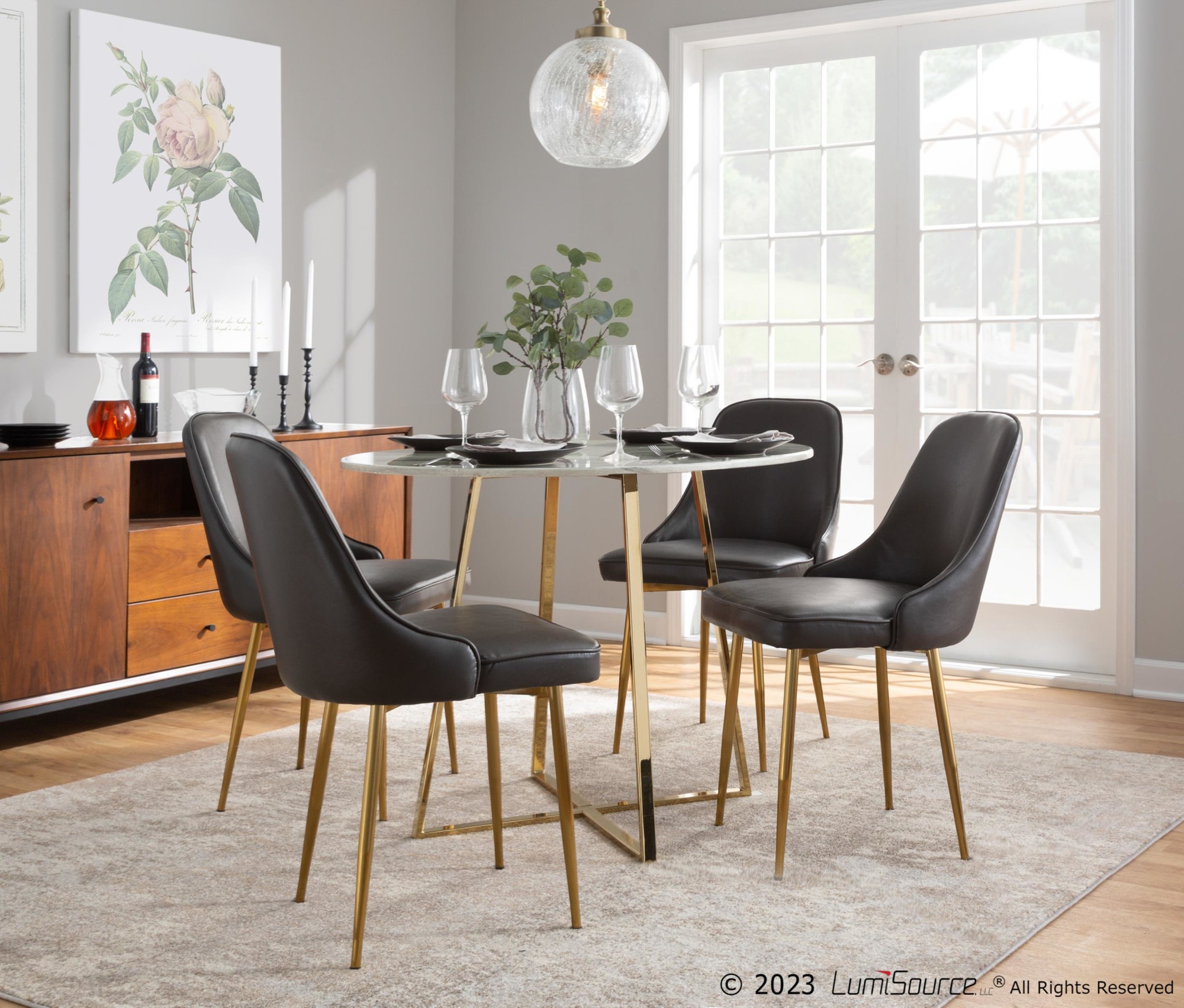 Marcel Grey Faux Leather Gold Contemporary Dining Chairs (Set of 2) 2 Marcel Grey Faux Leather Gold Contemporary Dining Chairs (Set of 2) - Image 2