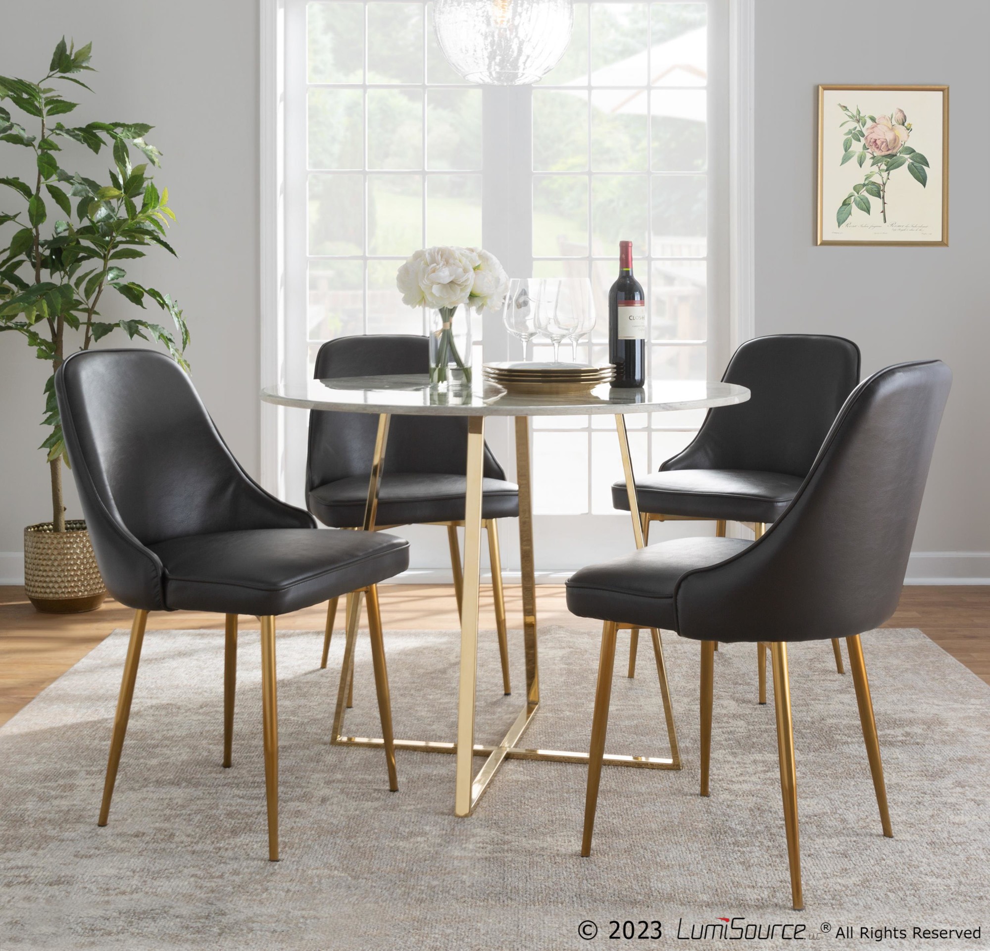Marcel Grey Faux Leather Gold Contemporary Dining Chairs (Set of 2) 1 Marcel Grey Faux Leather Gold Contemporary Dining Chairs (Set of 2)