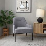 Marcel Light Grey Fabric Black Metal Contemporary Accent Chair
