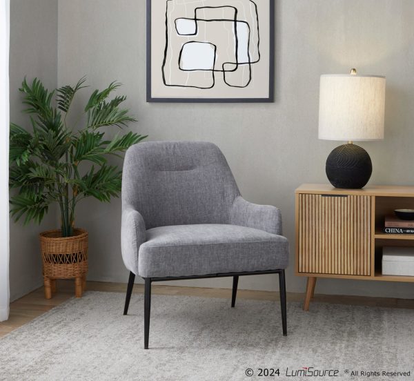 Marcel Light Grey Fabric Black Metal Contemporary Accent Chair
