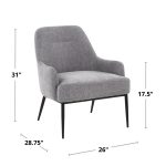 Marcel Light Grey Fabric Black Metal Contemporary Accent Chair