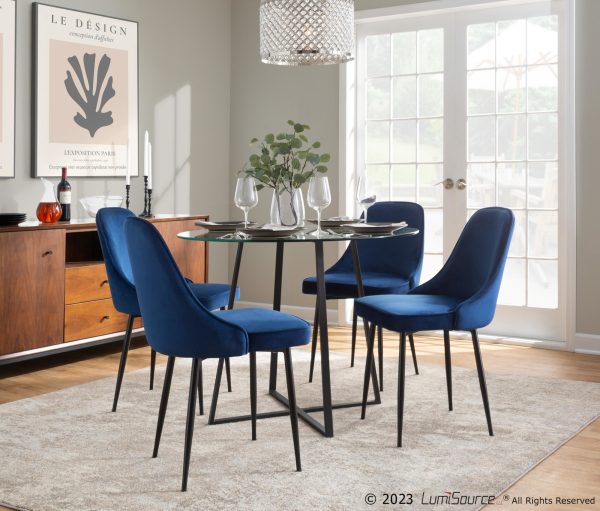 Marcel Navy Velvet Black Leg Contemporary Dining Chairs Set of 2 1